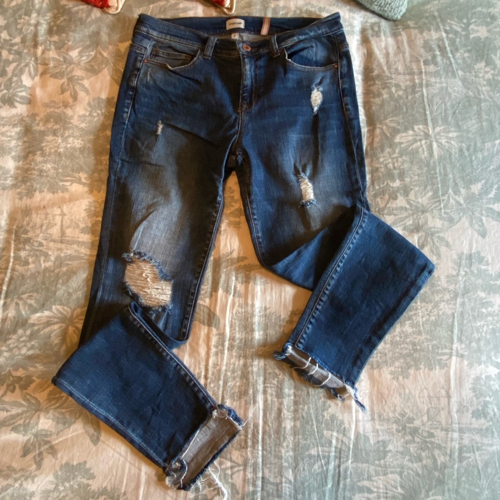Sneak Peek Skinny Distressed Jeans, Raw/Step Leg Hem
